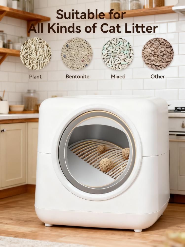 81L Large Enclosed Cat Litter Box with Stainless Steel Pan