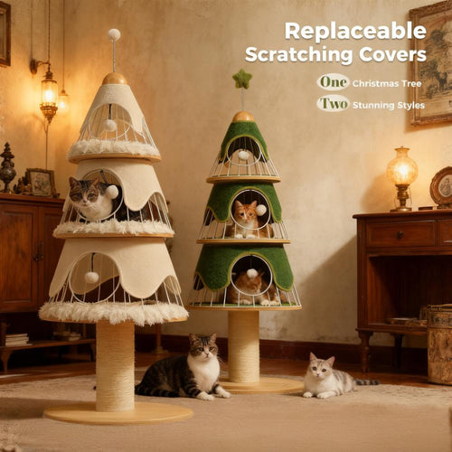 Christmas Tree-Shaped Cat Tree with Replaceable Scratching Covers