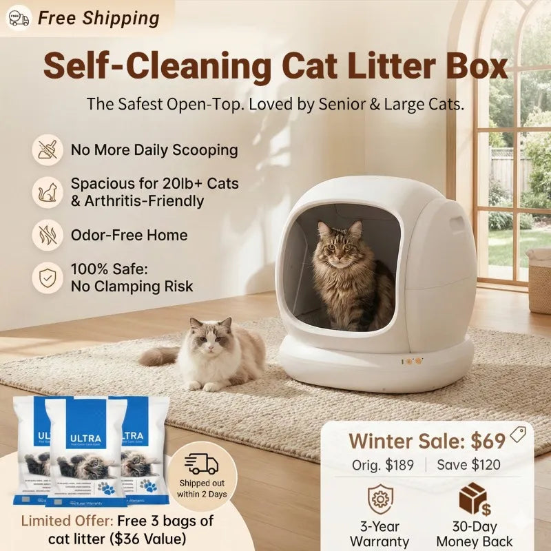Large Capacity Smart Litter Box—9 Sensors, Precise Monitoring, Ultra-Quiet, Perfect for Every Cat