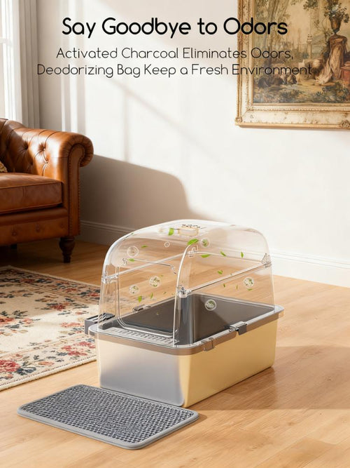 81L Large Enclosed Cat Litter Box with Stainless Steel Pan