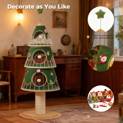 Christmas Tree-Shaped Cat Tree with Replaceable Scratching Covers