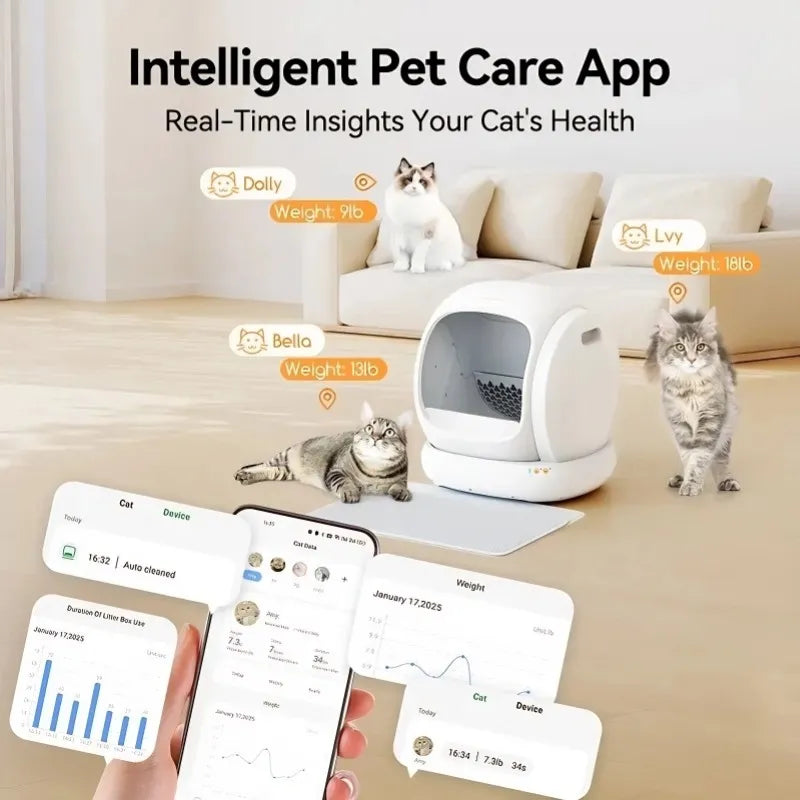 Large Capacity Smart Litter Box—9 Sensors, Precise Monitoring, Ultra-Quiet, Perfect for Every Cat