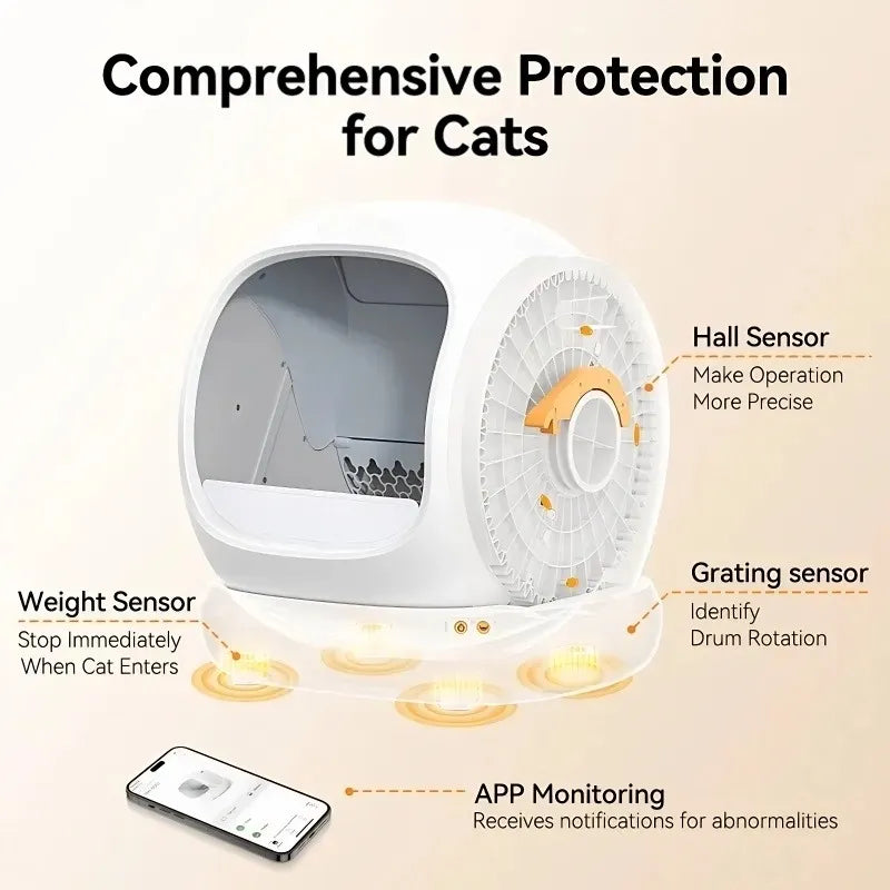 Large Capacity Smart Litter Box—9 Sensors, Precise Monitoring, Ultra-Quiet, Perfect for Every Cat