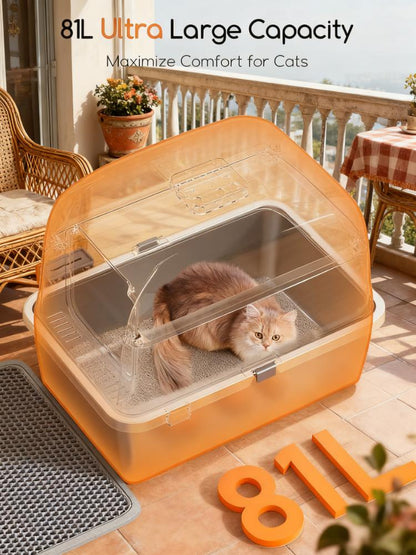 81L Large Enclosed Cat Litter Box with Stainless Steel Pan