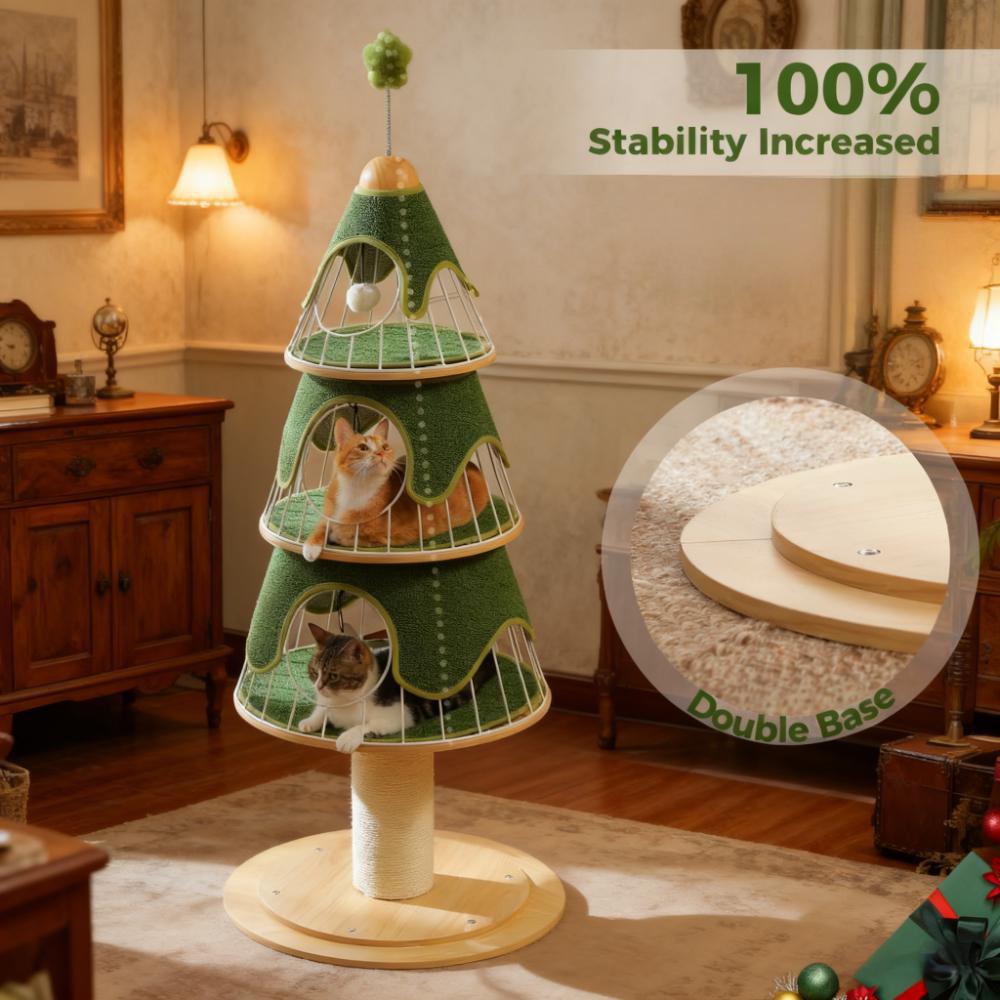 Christmas Tree-Shaped Cat Tree with Replaceable Scratching Covers