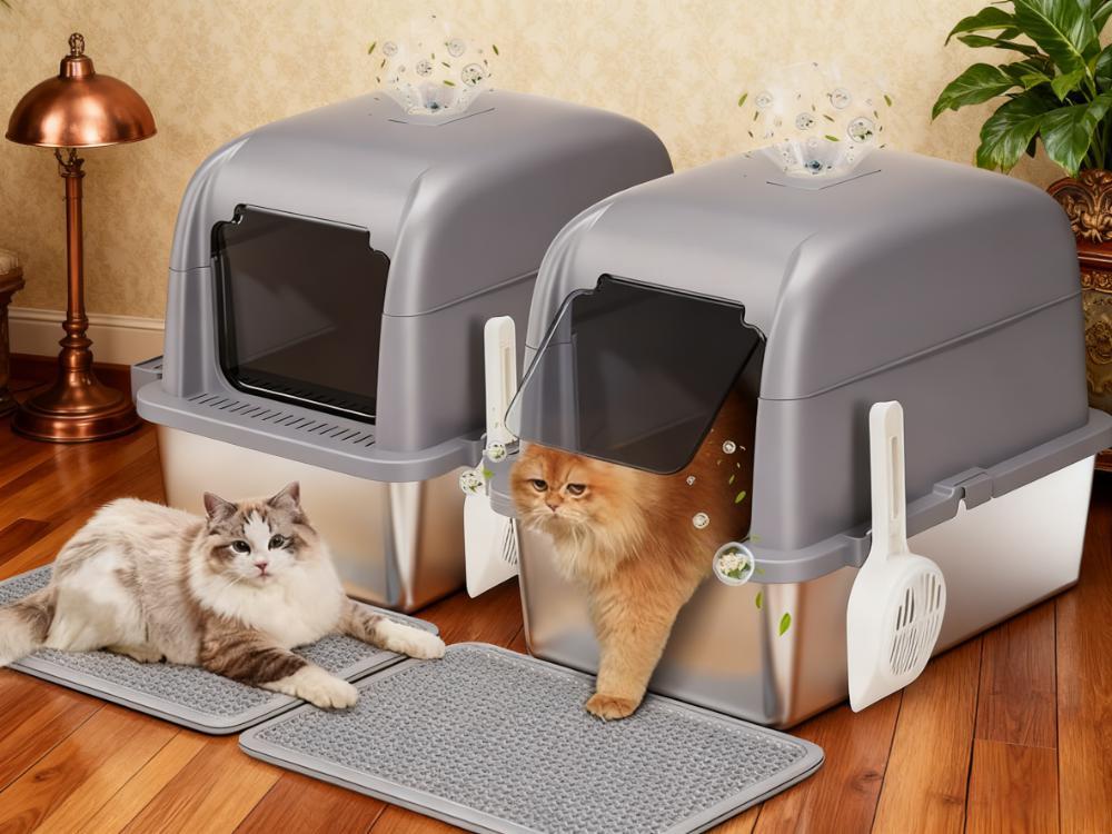 81L Large Enclosed Cat Litter Box with Stainless Steel Pan