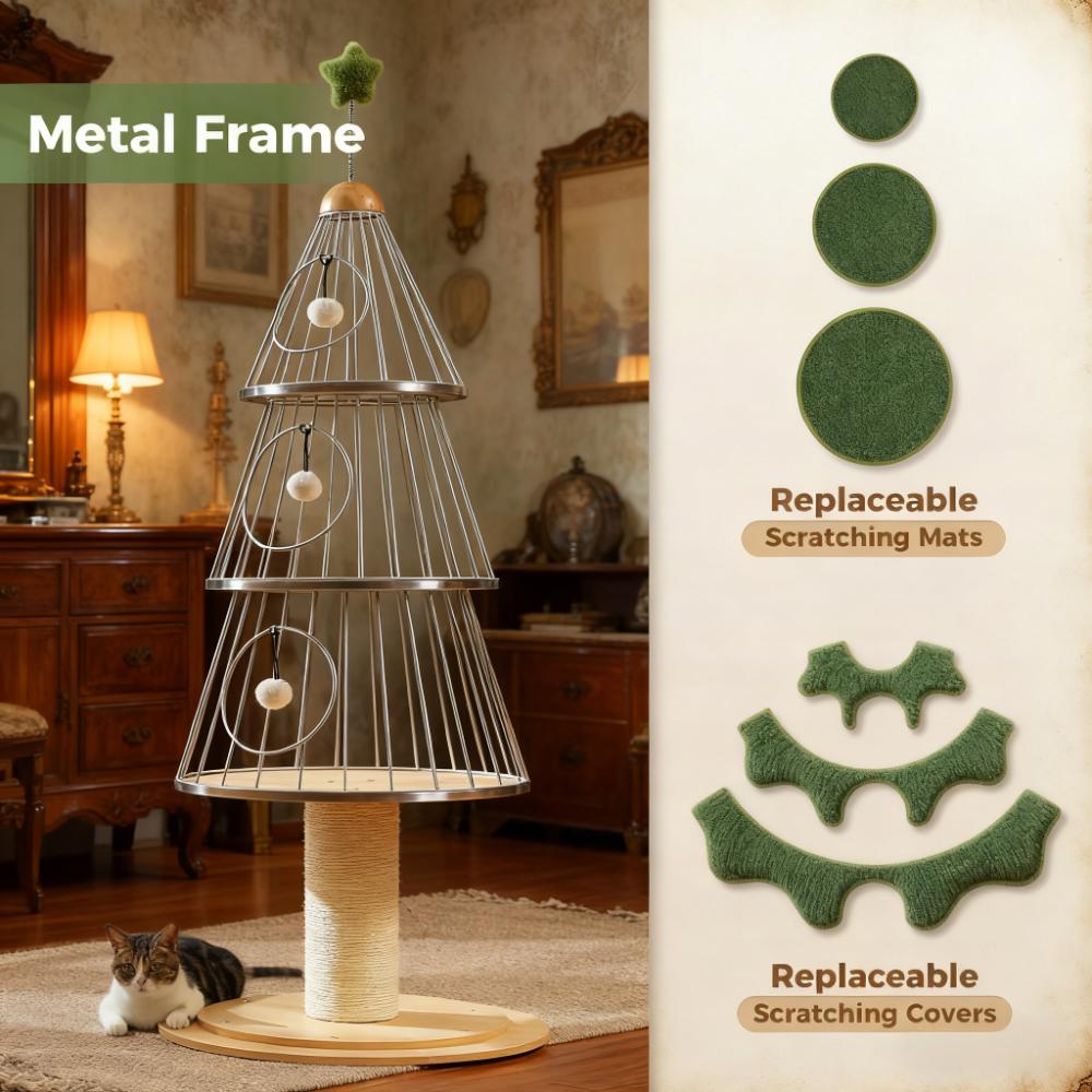 Christmas Tree-Shaped Cat Tree with Replaceable Scratching Covers