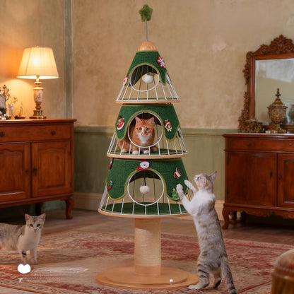 Christmas Tree-Shaped Cat Tree with Replaceable Scratching Covers