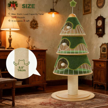 Christmas Tree-Shaped Cat Tree with Replaceable Scratching Covers