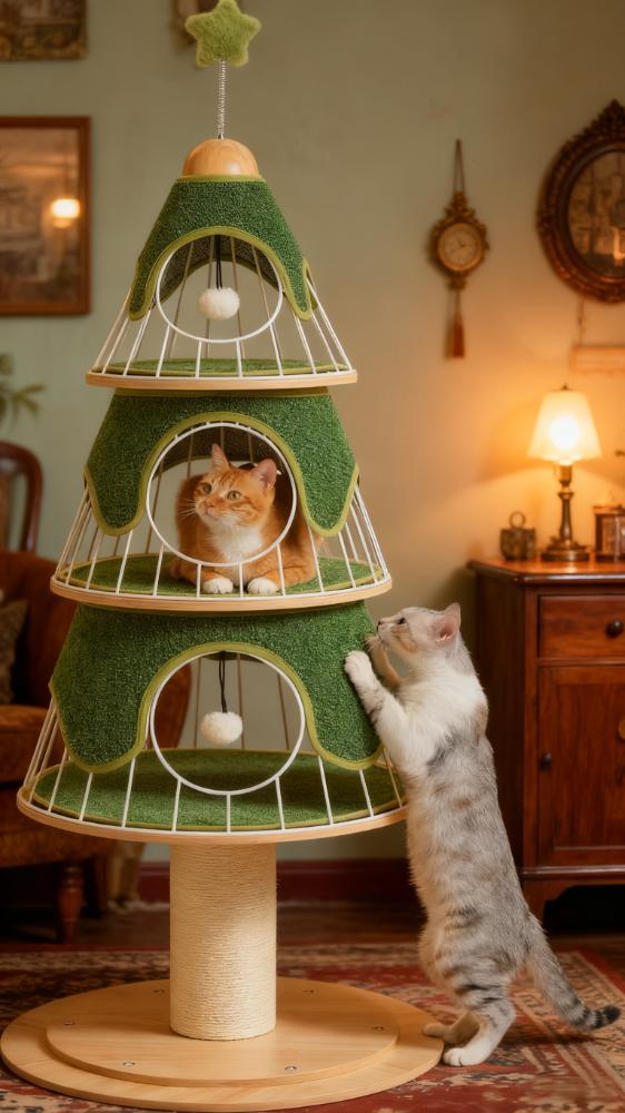Christmas Tree-Shaped Cat Tree with Replaceable Scratching Covers
